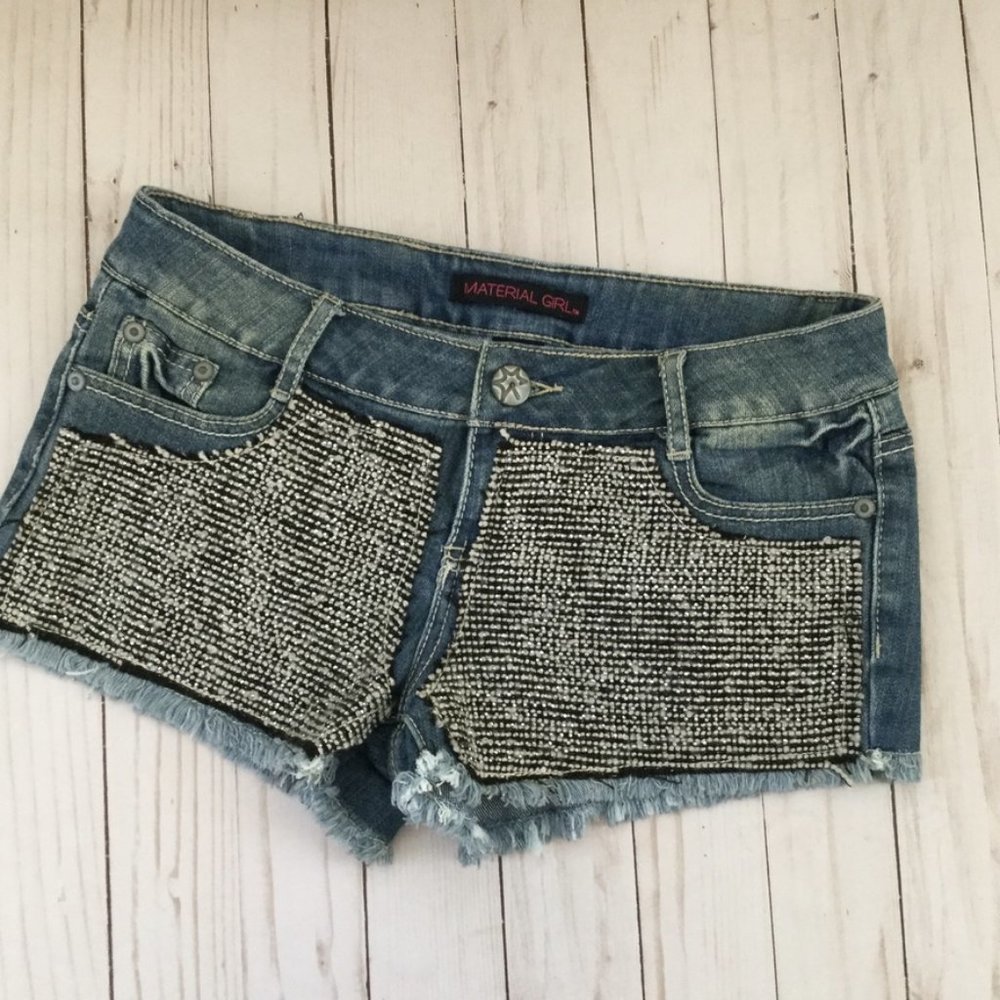 Material Girl Denim Sequins Shorts Size 5
